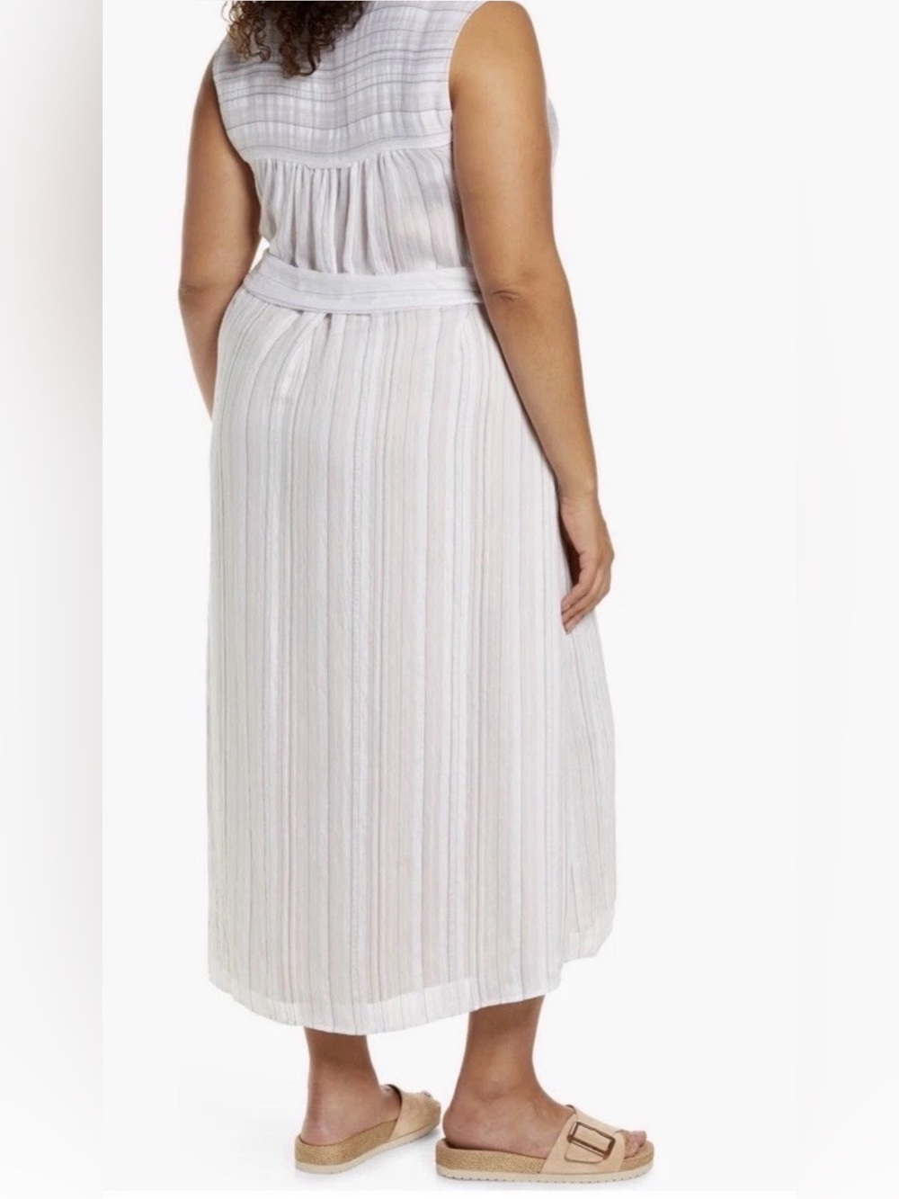 Vince Sleeveless Drapey Stripe Belted Midi Shirt Dress Plus XXL White Black NWT - Picture 5 of 10